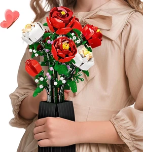 Flowers Bouquet Building Set (818 PCS) - Roses Toy Building Set with Vase for Ch - Picture 1 of 12