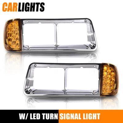 Fit For Freightliner FLD120 Headlight Bezel W/LED Turn Signal Light Left+Right Foto 1 de 4