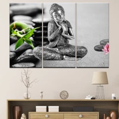 Estatua de Buda orquídea zen 3 piezas lienzo impresión arte de pared póster decoración del hogar Foto 1 de 4