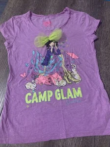 Justice sz 12 Camp Glam girl w Hair bow easter bunny Purple Neon Green shirt - Picture 1 of 5