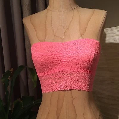 NWT Gilly Hicks Neon Pink Coral Lace Strapless Floral Bralette Crop Top Size S - Image 1 of 4