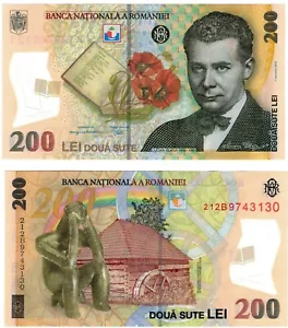 2021 Romania 200 Lei Polymer Banknote P122 UNC - Picture 1 of 1