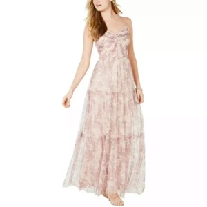Adrianna Papell tulle print maxi dress size 10 NWT Blush pink Tiered long - Picture 1 of 10