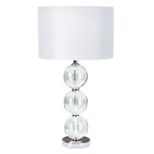 Clear Glass Balls Chrome Finish Bedside Desk Table Lamp Light with White Shade