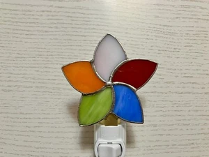 Flower Night Light, Multicolor Stained Glass Pinwheel, Wall plug in, Handmade - Picture 1 of 10