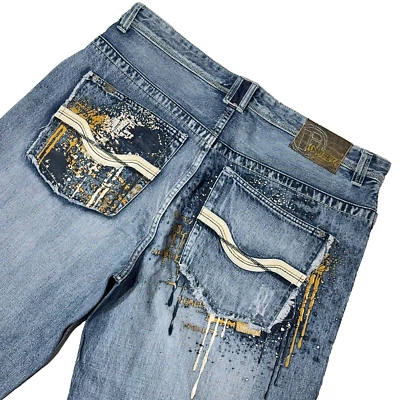 VTG 90s Y2K Pepe Jeans Baggy Wide Leg Distressed Paint Splatter Men Size 40 (J2) - Image 1 of 4