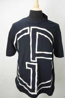 Camiseta Giorgio Armani Etiqueta Negra Azul Marino GRANDE Logo Bordado Algodón Talla 48 NUEVA Foto 1 de 4