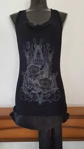 Women's Bay Black Tattoo Tunic Top | Size UK10 - Picture 1 of 9