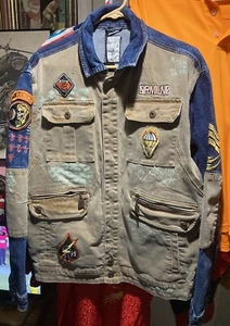 Dreamland NEW Mens DENIM JACKET XL AIR COMBAT Distress Embroidery Graphic Design - Picture 1 of 18