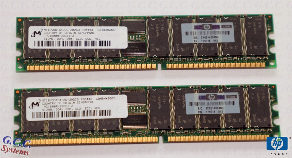 HP 1GB KIT DDR - 2 x 175918-042 (512MB PC-1600R ECC Reg Server 184-Pin DIMM) RAM - Image 1 of 1