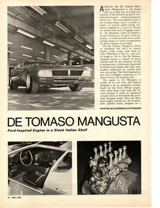 1968 DE TOMASO MANGUSTA 506 PS ~ ORIGINAL 2-SEITIGER ARTIKEL / ANZEIGE - Bild 1 von 1