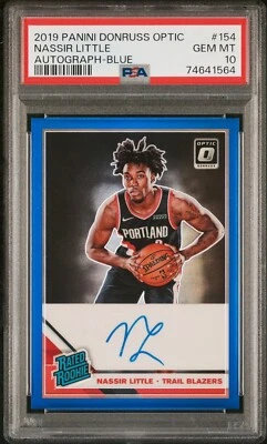 2019-20 PSA 10 Donruss Optic Rated /49 Nassir Little #154 Rookie Auto RC Blue - Image 1 of 2