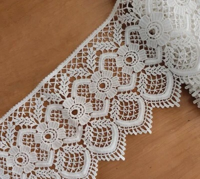 3 Yards 6" Wide Vintage Cotton Crochet Flower Lace Trims Ivory m0223 - Image 1 of 2