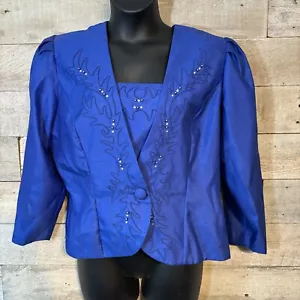 Vintage Matinée Women’s Blue Embellished Suit Jacket In Size 18 - Bild 1 von 10