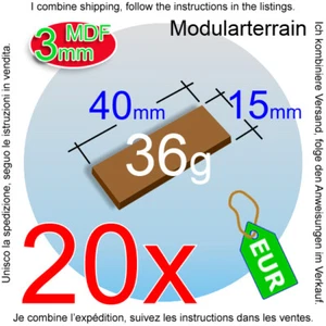 20x 3mm MDF Base 15x40mm 40x15mm 15mm 40mm Rectangle Socle War Hammer 40k - Imagen 1 de 7