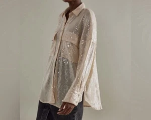 NWT PILCRO BY Anthropologie Sequin Buttondown Shirt , Size Medium Night Out - Picture 1 of 5