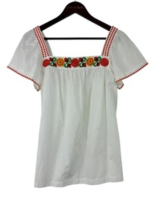 Ann Mashburn Damen Gr. S Bluse Shirt Oberteil Kurzarm Stickerei Boho Tunika U2 - Bild 1 von 12