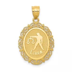 14 Karat Gelbgold Massiv Satin Polierte Waage Tierkreis Oval Anhänger L-1,11 Zoll - Bild 1 von 4