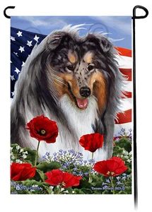 Patriotic Flowers Garden Flag - Blue Merle Collie - Picture 1 of 1