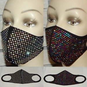 LOT OF 2 CLEAR/MORE & MULTICOLORS BEADS WASHABLE STRETCH FACE MASK INDIANA - Picture 1 of 1