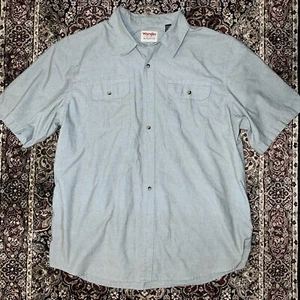 Wrangler Authentic Men’s XL Olive Chambray Short Sleeve Button Up Workwear Shirt - Picture 1 of 5