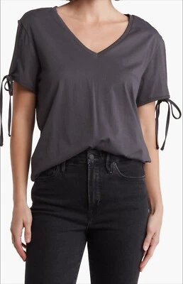 Camiseta Allsaints Kay Cuello en V Mangas Corbatas Mujer Grande Lavado Negro Algodón Camiseta Foto 1 de 4