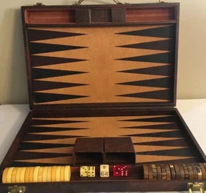 Vintage Bakelite Backgammon Checkers Set Butterscotch & Brown Swirl 1.5" + Dice - Picture 1 of 15