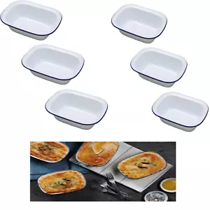 Smalto retrò bianco premium con bordo blu set piatti torta oblunghi 6 pz 16 cm - Foto 1 di 6