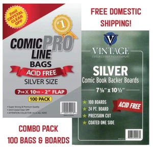 Comic ProLine Bags & Boards 100 Each (Silver Size) Top-Quality - FREE Shipping! - Picture 1 of 5