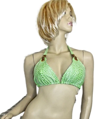 NWT $74 VIX Bikini Top LARGE Tri Lime/White Diamond Prt Leather & Gold Tone Trim - Image 1 of 4