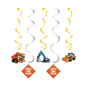 Big Dig Construction Dizzy Danglers Hanging Swirl Decorations 5 Pack Boys Party - Picture 1 of 1