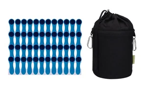 48 Wäscheklammern Softgrip Blau Anthrazit 1 Canvas Wäscheklammerbeutel Schwarz - Bild 1 von 5