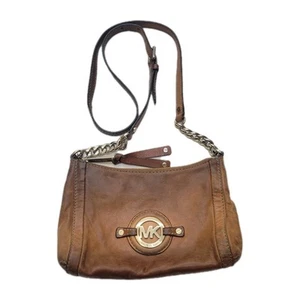 Michael Kors Handtasche Handtasche Braun Cognac Leder Crossbody Gold Kette - Bild 1 von 20