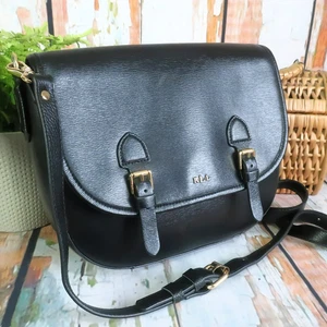 RALPH LAUREN Crossbody Bag Med TATE Saddle Messenger Black Leather Ex Con - Picture 1 of 14