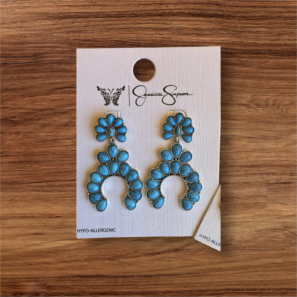 Pendientes colgantes Jessica Simpson turquesa imitación piedra hipoalergénicos, oreja ancha trasera Foto 1 de 1
