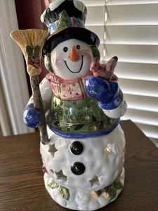 Keramik Weihnachten Schneemann Teelicht Kerzenhalter, 10 3/4" - Bild 1 von 9