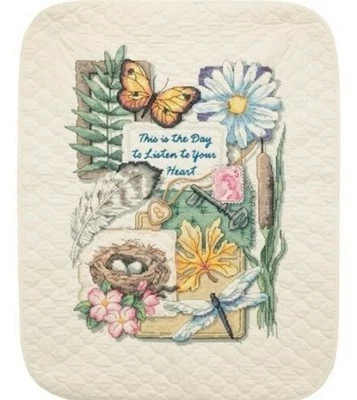 Dimensions Stamped Cross Stitch Kit - Baby Listen To Your Heart Quilt - New - Image 1 of 4