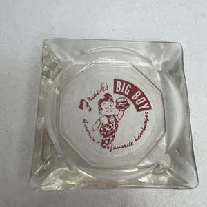 Vintage Frisch's Big Boy Square Ashtray -Clear Glass Red Logo -Old Advertising - Picture 1 of 6