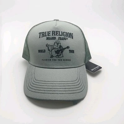 TRUE RELIGION BUDDHA World Tour Trucker Sombrero Ajustable SnapBack Verde Foto 1 de 4