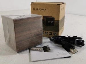 Gingko Cube Click Clock Walnut Finish Digital LED Alarm Clock – New in Box - Picture 1 of 5
