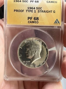 Medio dólar Kennedy 1964 tipo 1 Anacs PF 68 cámara camafeo recta G plata - ¡Raro!! - Imagen 1 de 11