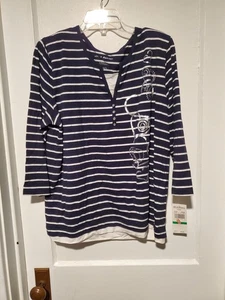 Neu mit Etikett Langarmshirt marineblau mit weißen Streifen Größe L #504 - Bild 1 von 3