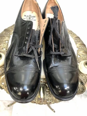 VTG 1940s Weyenberg MASSAGIC Black CAP TOE WINGTIP MENS MOB BOSS SHOES Sz-11, 12 - Image 1 of 4