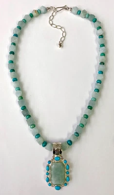 HSN Jay King Sterling Silver Aquamarine & Turquoise Pendant 18" Bead Necklace - Image 1 of 4