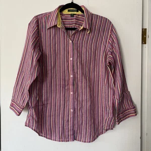Lauren Ralph Lauren Damen Gr. XL 100% Leinen rosa gestreift Knopfleiste Hemd Bluse - Bild 1 von 12
