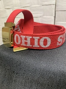Vintage Ohio State Adjustable Red/White Belt Solid Brass Buckle 41 Inches Long - Picture 1 of 7