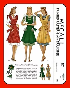 Misses APRON modello PINAFORE o bavaglino RICAMATO McCall 917 vintage 1941 SM o Med - Foto 1 di 14