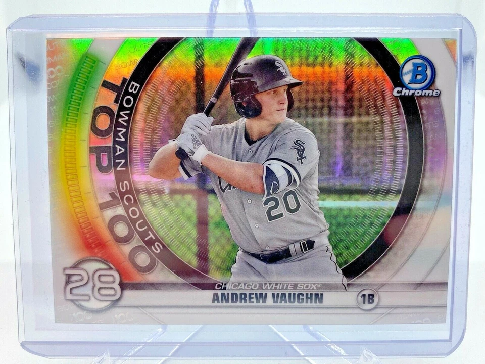 2020 Bowman Chrome Andrew Vaughn #BTP-28 Scouts Top 100 Refractor WHITE SOX PSA - Image 1 of 2