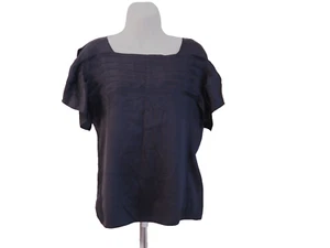 NWT $78 MAX STUDIO M.S.S.P. Black Silk Satin Square Neck Flutter Sleeve Top Sz L - Picture 1 of 3