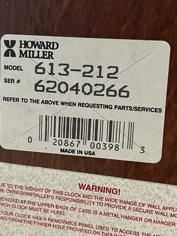 HOWARD MILLER MILAN #613-212 VIENNA REGULATOR WESTMINSTER CHIME CHERRY MODERN Cover